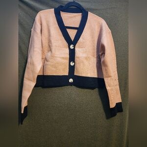 New Dress Different Tan/Black Cropped Cardigan Sweater